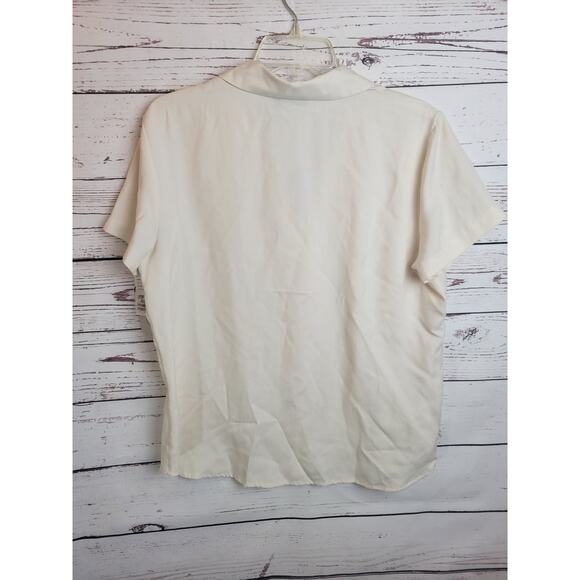 NWT Vtg Evan Picone Button Up Shirt Ivory 100% Silk Short Sleeve Women's Size 12 - Picture 10 of 15